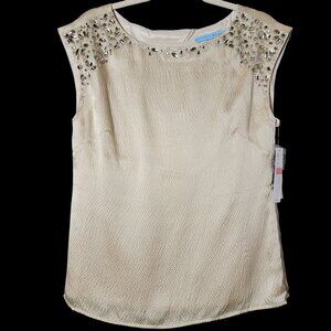 Antonio Melani Womens Dahyna Gold Silk Jeweled Embellished Sleeveless Top Small